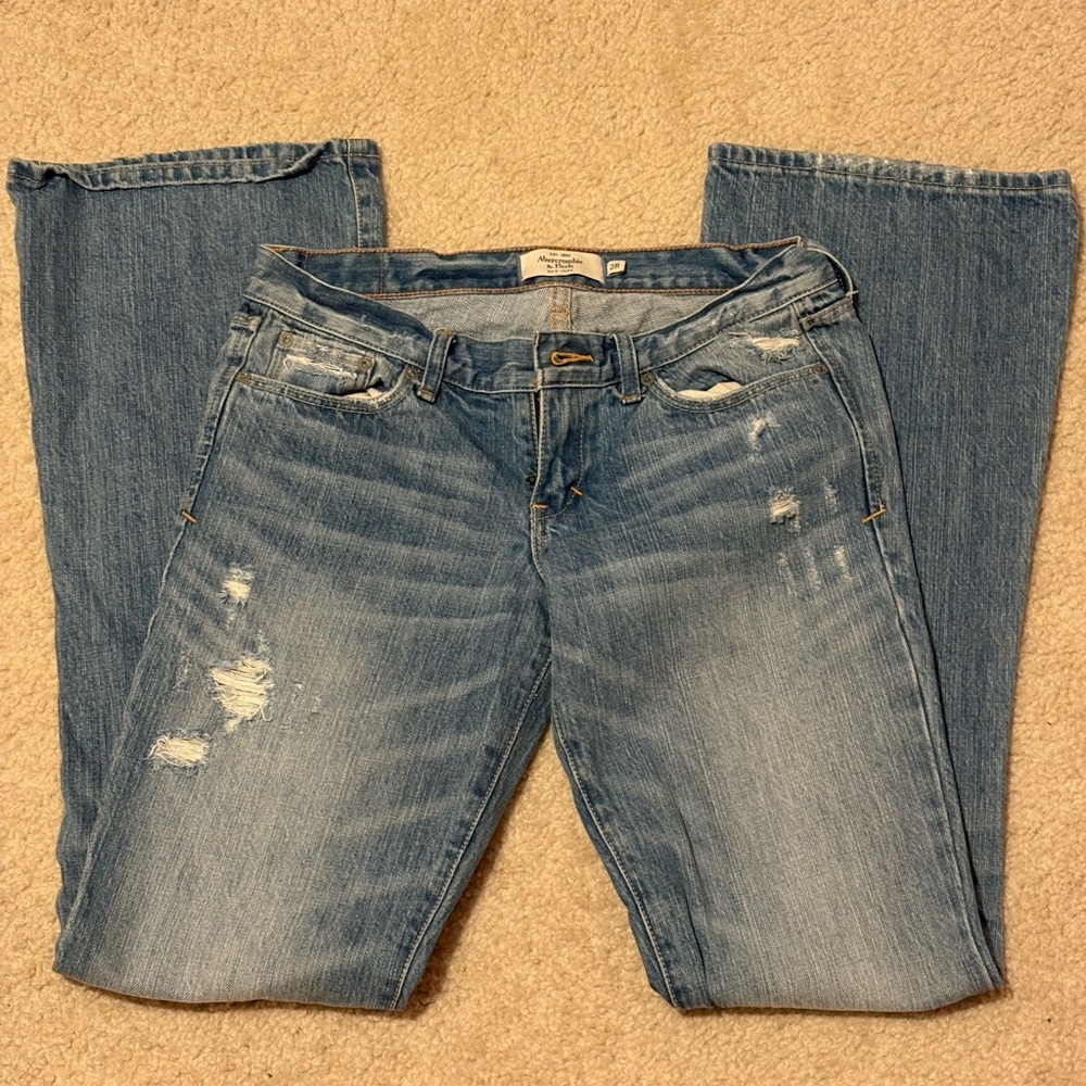 Abercrombie & Fitch Light Blue Distressed  y2k low rise flare jeans
